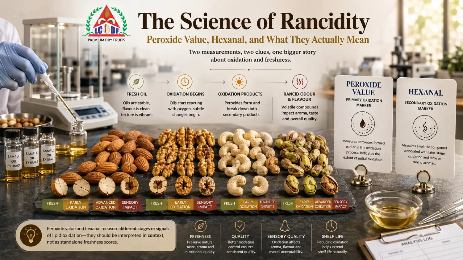 The Science of Rancidity: Peroxide Value, Hexanal, and What They Actually Mean